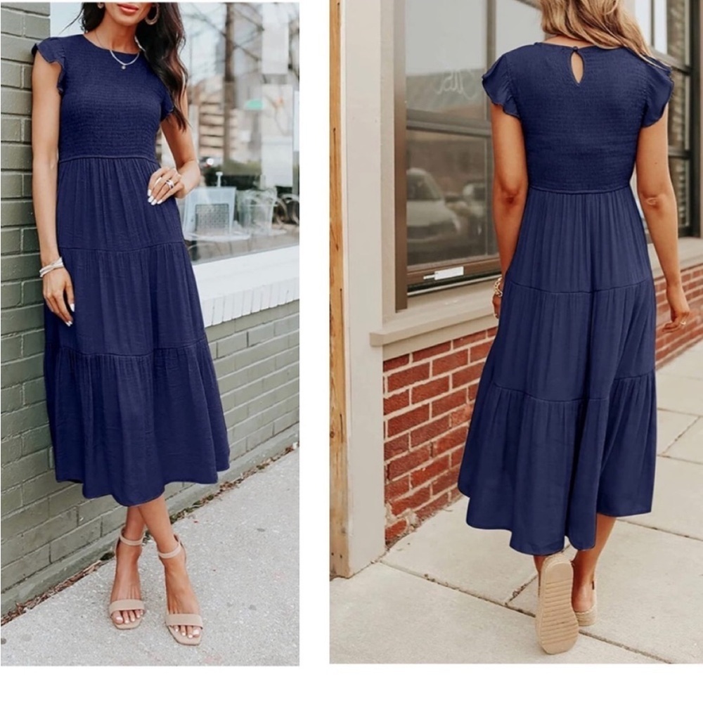 Zesica Navy Blue Midi Dress Size Small - Picture 2 of 11